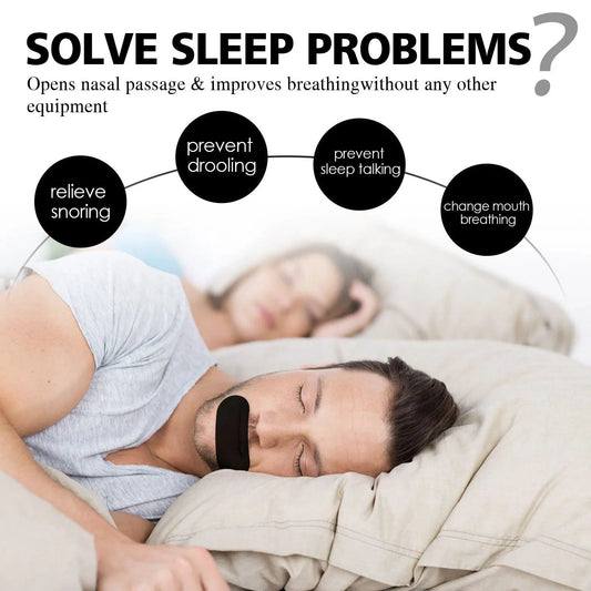 Mandotos Quiet Night Snore Patch applied on nose to reduce snoring and improve sleep quality.