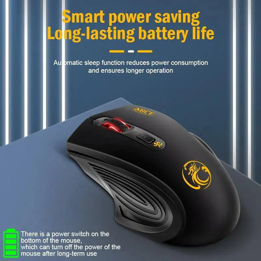Mandotos QuietFlex wireless mouse with ergonomic design, featuring a sleek black finish and clickable buttons for smooth navigation.