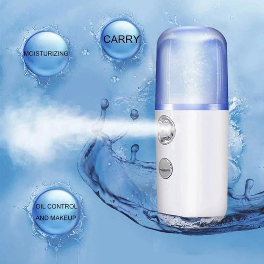 Mandotos RadiantGlow Nano Mist facial sprayer showing sleek handheld ultrasonic beauty device for hydrating skin.