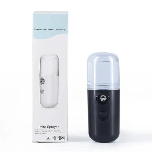 Mandotos RadiantGlow Nano Mist facial sprayer showing a sleek handheld ultrasonic hydration device for glowing skin.