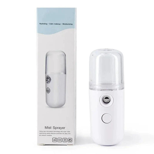 MANDOTOS RadiantGlow Nano Mist Facial Sprayer showing a sleek ultrasonic beauty device for hydrating and flawless skin.