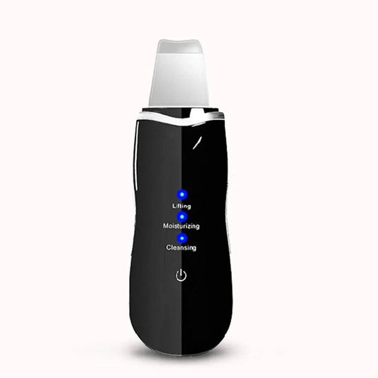 Mandotos RadiantGlow Ultrasonic Skin Scrubber for deep cleansing and skin revitalization, showing the sleek device in use.
