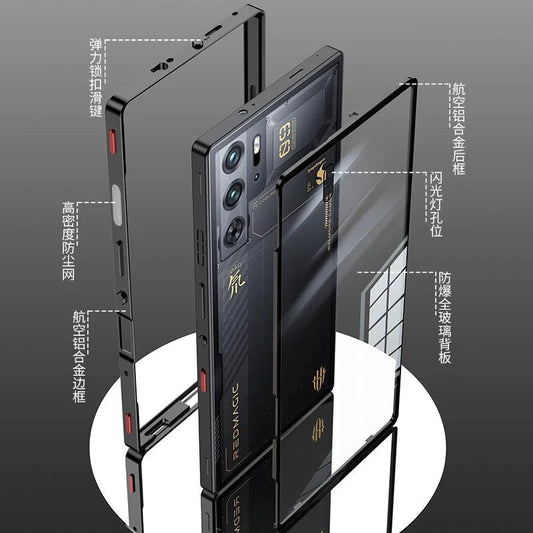 Mandotos RedMagic 9S Pro transparent acrylic case with sleek metal frame for ultimate protection and stylish look.
