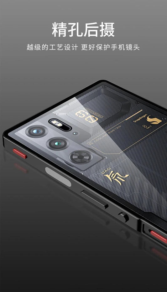 Mandotos RedMagic 9S Pro transparent acrylic case with sleek metal frame for protection and stylish look.