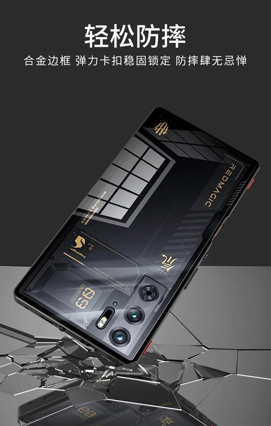 Mandotos RedMagic 9S Pro transparent acrylic case with sleek metal frame for ultimate protection and stylish durability.