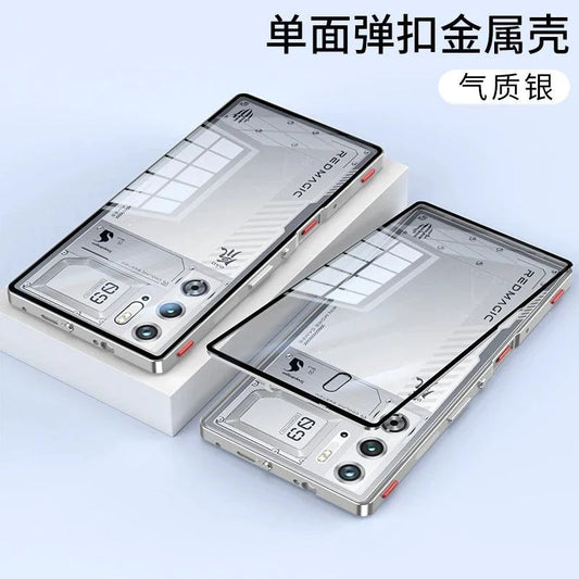 Mandotos RedMagic 9S Pro transparent acrylic case with sleek metal frame for protection and style.