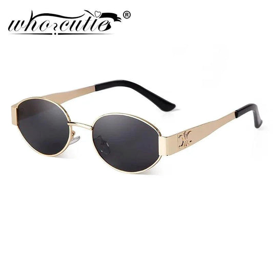 Mandotos retro metal frame pilot oval sunglasses with green lenses, vintage style for men and women, UV protection, 90s-inspired design.