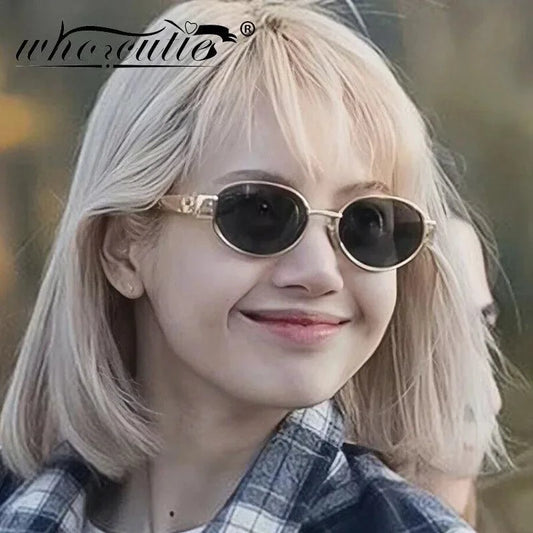 Mandotos vintage metal frame pilot oval sunglasses with green lenses, unisex designer 90s-inspired round shades, UV protection