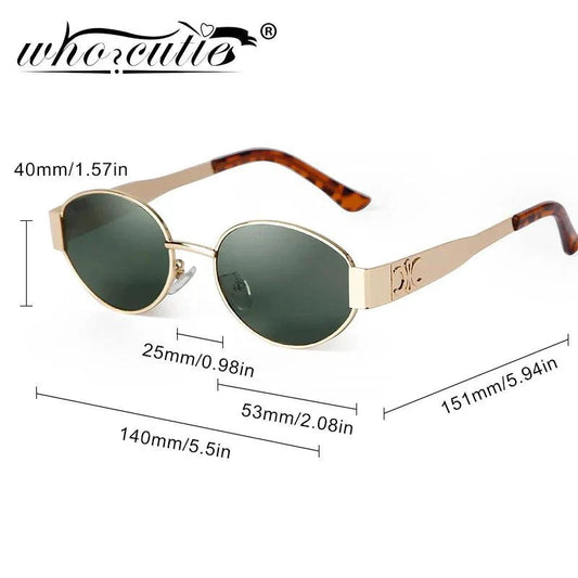 Mandotos retro metal frame pilot oval sunglasses with green lenses, vintage 90s style for men and women, UV protection.
