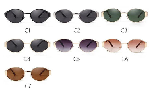 Mandotos retro metal frame pilot oval sunglasses with green lenses for men and women, vintage 90s designer style.