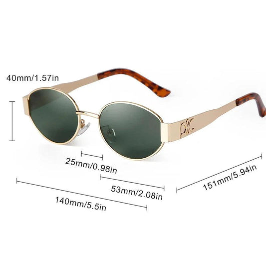 Mandotos retro metal frame pilot oval sunglasses with green lenses, vintage 90s style, suitable for men and women.