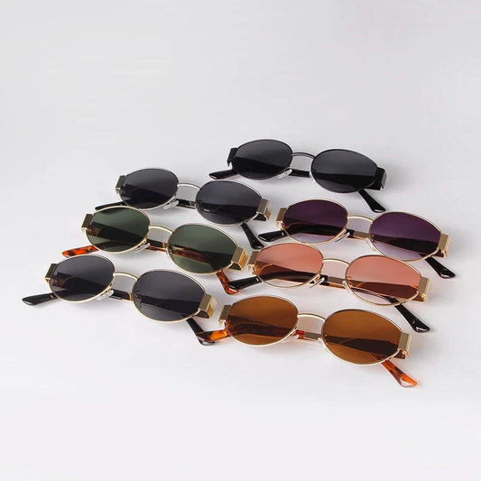 Mandotos retro metal frame pilot oval sunglasses with green lenses, vintage 90s style for men and women, UV protective.