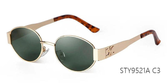 Mandotos retro metal frame oval sunglasses with green lenses, vintage 90s style, unisex design, UV protection for men and women.