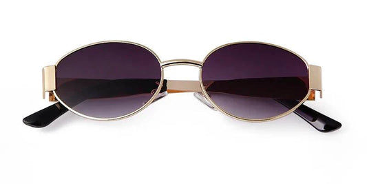 Mandotos vintage metal frame oval sunglasses with green lenses for men and women, UV protection, retro 90s style designer shades.
