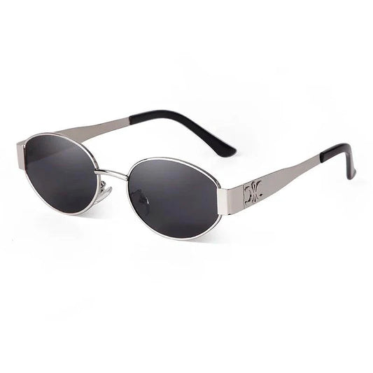 Mandotos retro metal frame pilot oval sunglasses with green lenses, vintage 90s style, unisex design, UV protection for men and women.