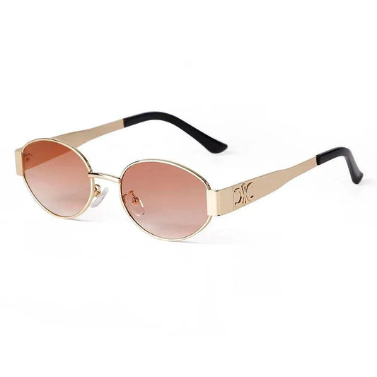 Mandotos retro metal frame pilot oval sunglasses with green lenses, vintage design, unisex style, UV protection, 90s-inspired fashion