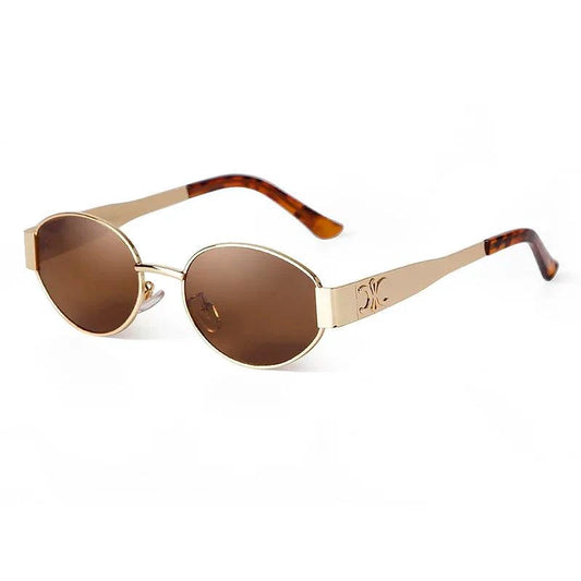 Mandotos retro metal-frame pilot oval sunglasses with green lenses, unisex vintage 90s design, UV protection, luxury brand.