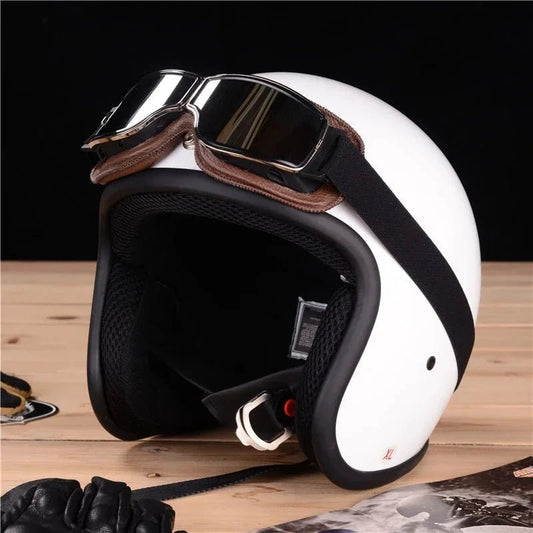 Mandotos retro windproof motorcycle glasses with tinted lenses and black frame, designed for open-road riding.