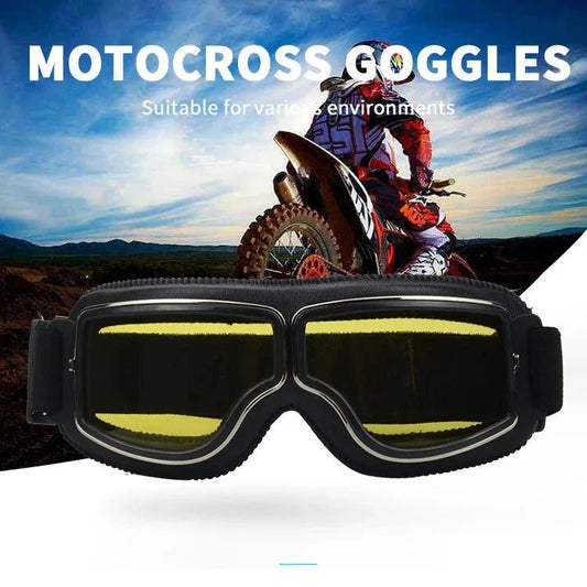 Mandotos retro windproof motorcycle glasses with tinted lenses and black frame, designed for riding in style and protection.