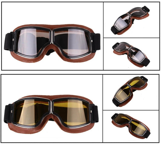Mandotos retro windproof motorcycle glasses with tinted lenses and black frame, designed for open-road riding and style.