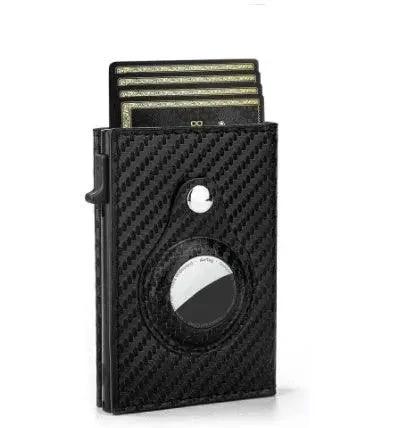 Mandotos RFID men's slim leather wallet with AirTag slot, compact card holder for secure, stylish everyday use