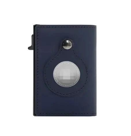 Mandotos RFID men's slim leather wallet with card holder and AirTag slot, compact design for secure everyday use.