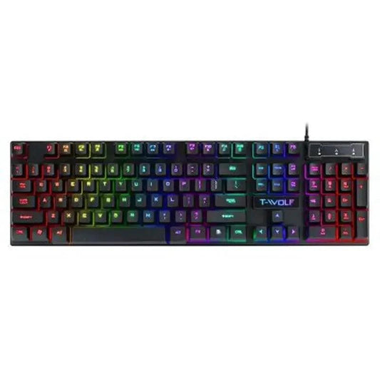 Mandotos RGB backlit gaming keyboard with floating keys, featuring customizable lighting and ergonomic design for gamers.