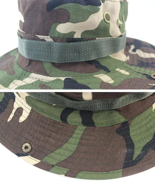 Mandotos Safari Camo Sun Hat with mesh boonie design, ideal for outdoor activities and sun protection.
