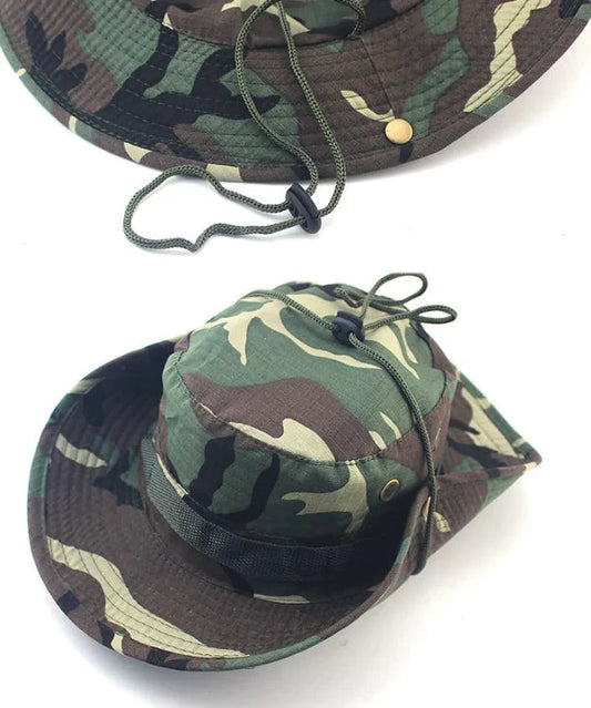 Mandotos safari camo sun hat with mesh brim, outdoor boonie style for sun protection and ventilation.