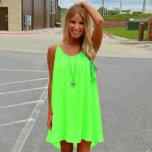 Mandotos Seaside Dream chiffon sundress with flowy design, perfect for sunny days and effortless summer elegance.