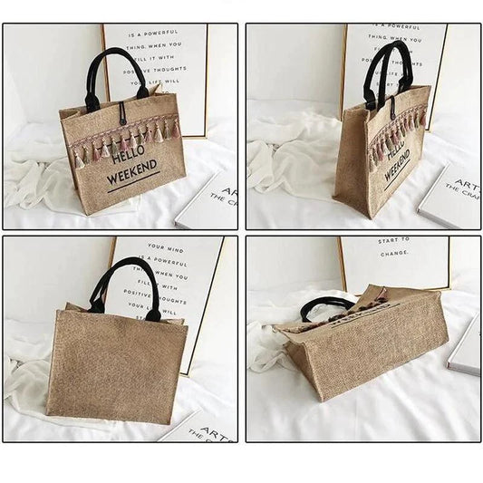 Mandotos Seaside Style Carryall bag with woven handles and nautical-inspired design, perfect for beach or casual outings.