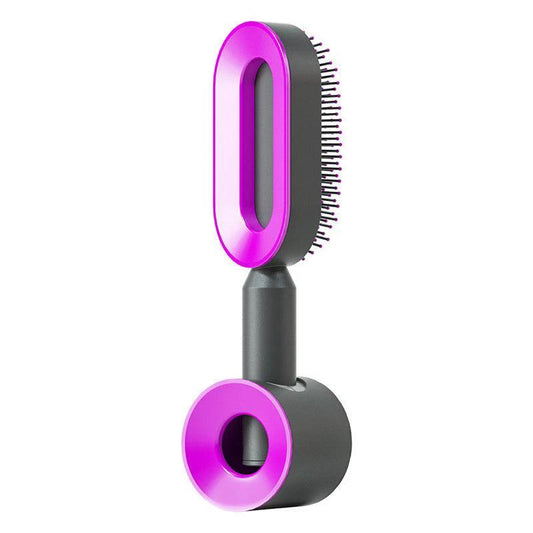 Mandotos self-cleaning hair brush with scalp massage features, showing the brush's ergonomic design and cleaning mechanism.