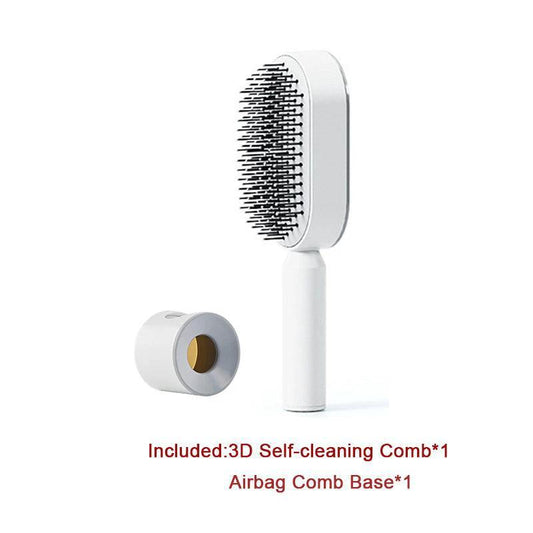 Mandotos self-cleaning hair brush with scalp massage features, showing ergonomic design and one-click cleaning mechanism.