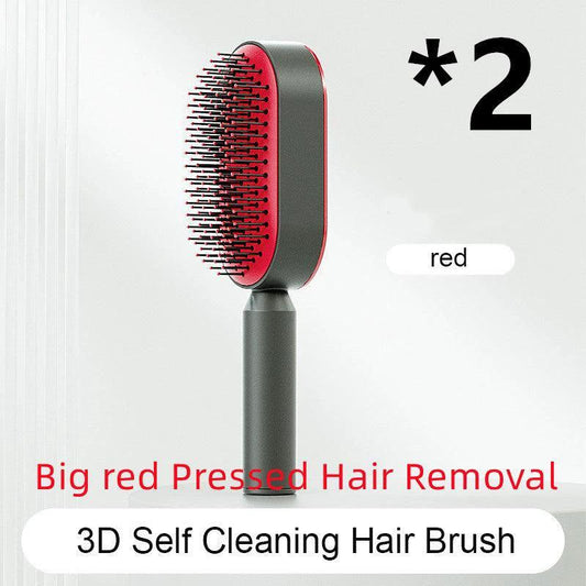 Mandotos self-cleaning hair brush with scalp massage features, showcasing its ergonomic design and one-click cleaning mechanism.