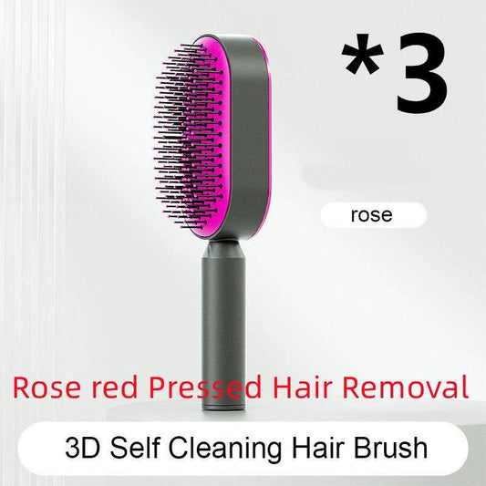 Mandotos self-cleaning hair brush with scalp massage features, showing the brush's bristles and ergonomic handle.