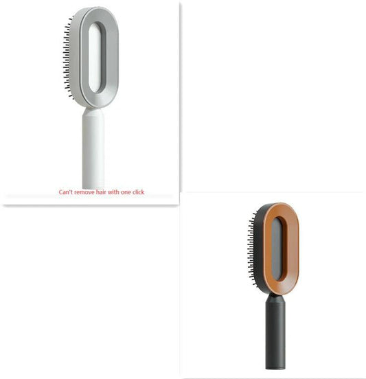 Mandotos self-cleaning hair brush with scalp massage features, showing the brush with bristles and ergonomic handle.