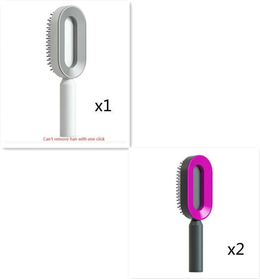 Mandotos self-cleaning hair brush with scalp massage features, showing ergonomic design and one-click cleaning mechanism.