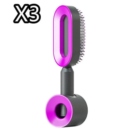 Mandotos self-cleaning hair brush with scalp massage features, showing the brush's ergonomic design and cleaning mechanism.