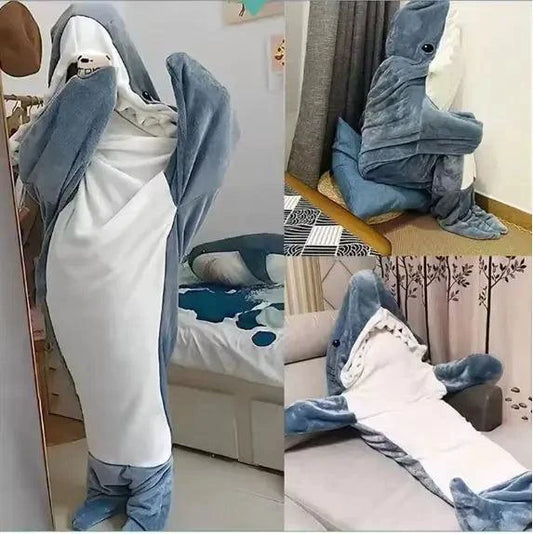 Mandotos Shark CosyWrap blanket in soft fabric, suitable for all ages, featuring a playful shark design perfect for cozy comfort.