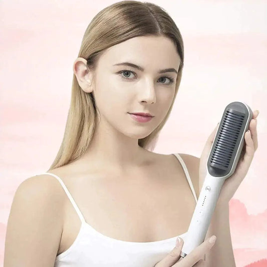 Mandotos SleekStyle electric comb with ergonomic handle and metal teeth for easy styling and hair grooming.