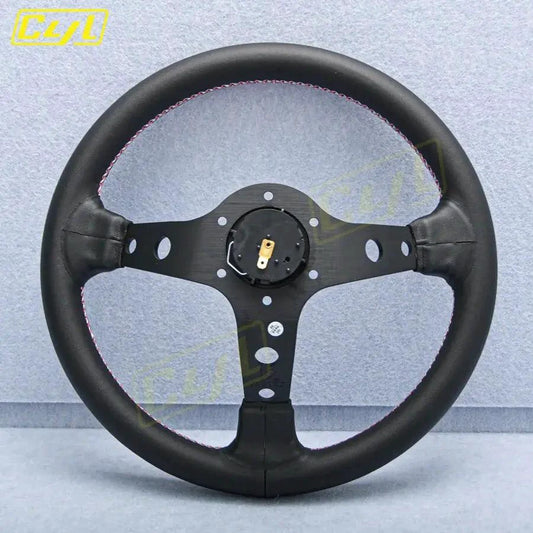 Mandotos sports leather steering wheel with ergonomic grip and stylish design for enhanced driving experience.