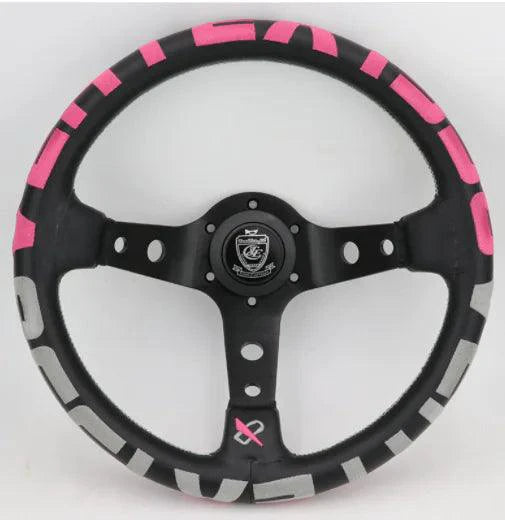 Mandotos sports leather steering wheel with textured grip and black finish, designed for enhanced driving performance.