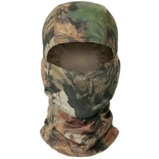 Mandotos Stealth Ops Camo Face Mask with camouflage pattern, breathable fabric, and adjustable strap for outdoor activities.