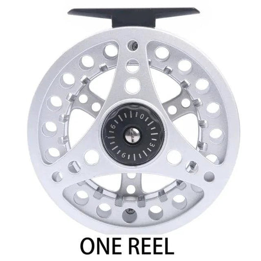 Mandotos Stream Master fishing reel with ergonomic handle and metallic body, designed for smooth casting and durability.