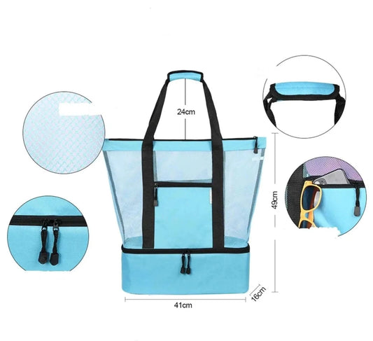 Mandotos summer beach cooler tote with insulated interior and sturdy handles for easy carrying and keeping items cold.