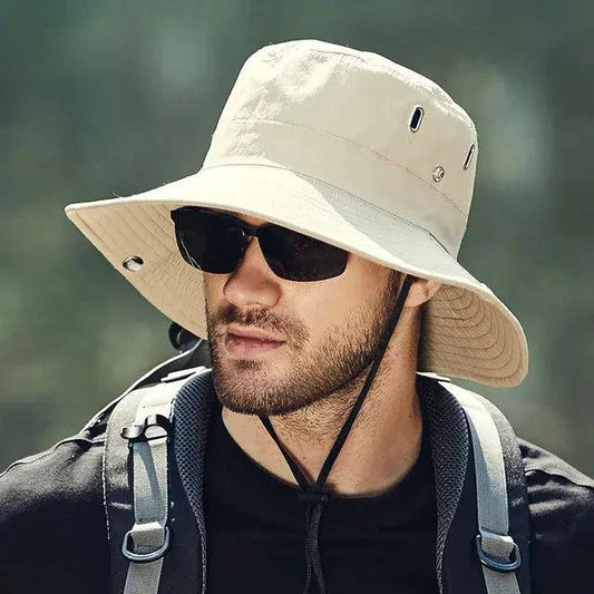 Mandotos sun-safe stylish bucket hat with wide brim and colorful pattern, perfect for outdoor sun protection.