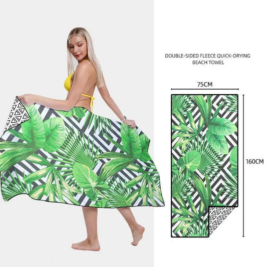 Mandotos SwiftDry patterned beach towel with vibrant geometric design, soft and quick-drying fabric for beach or pool use.