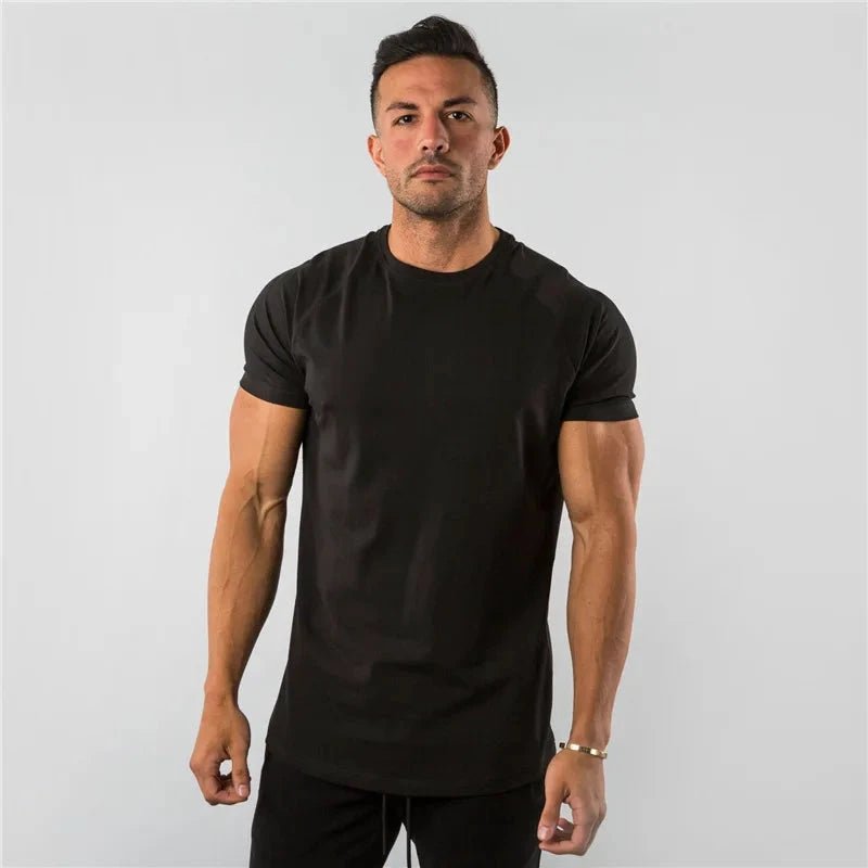 Mandotos men's casual short sleeve T-shirt with muscle fit design, suitable for gym, fitness, and streetwear styles.