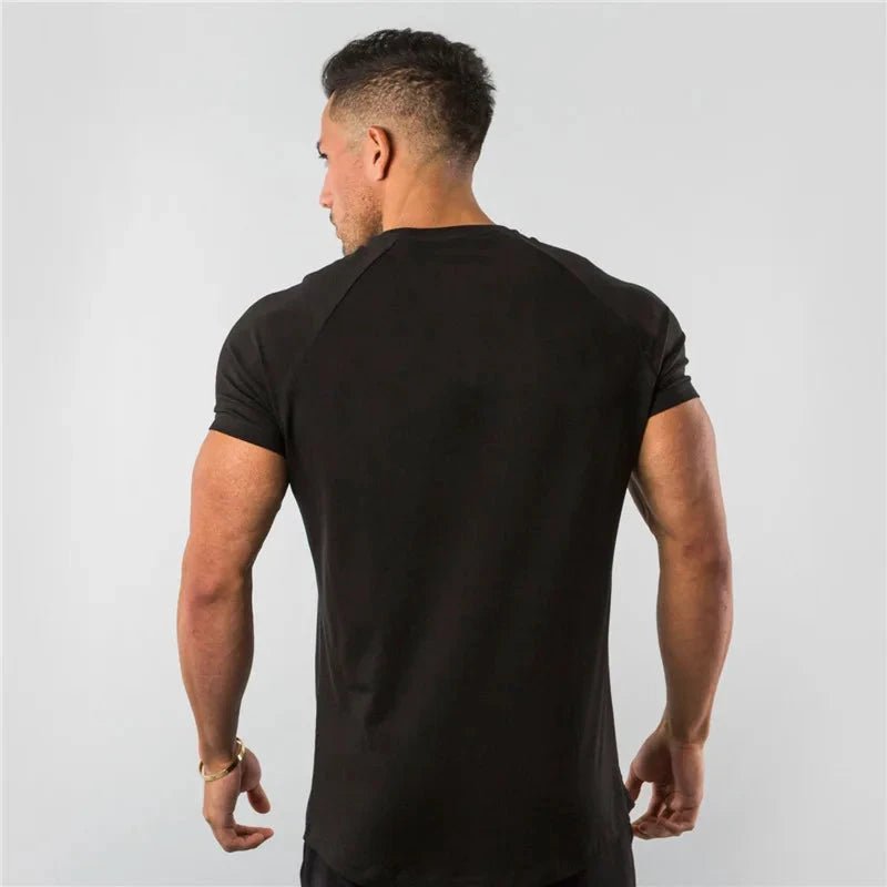 Mandotos men's casual short sleeve T-shirt with muscle fit design, ideal for gym and streetwear, perfect for summer fitness wear.