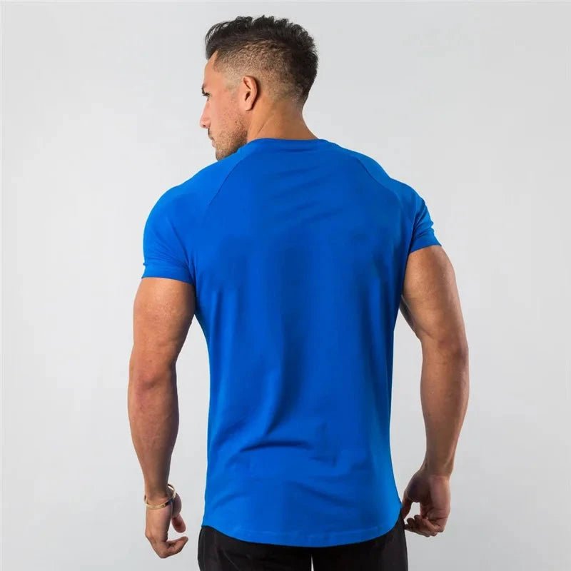 Mandotos men's casual short sleeve T-shirt with slim fit design, ideal for gym, bodybuilding, and streetwear summer fitness style.